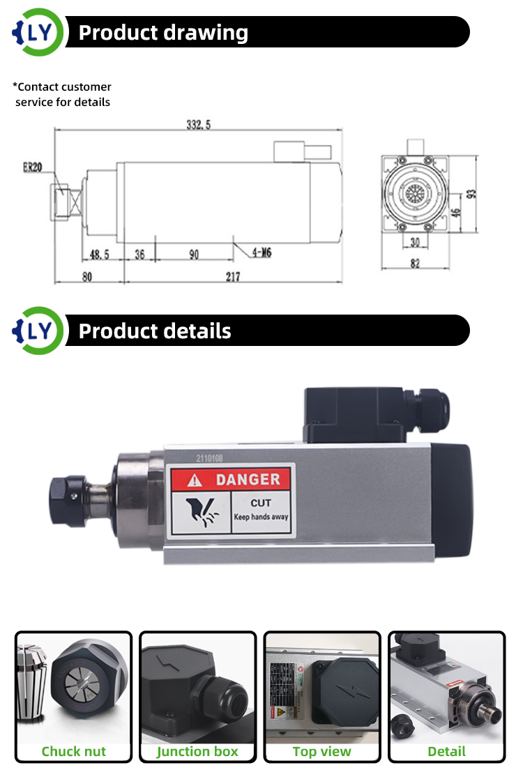 Air Cooled Spindle Motor Kit 800W-5.5kW with VFD & Support for CNC Router